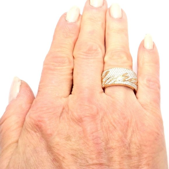 Chopard Chopardissimo 18k Yellow Gold Pave Diamond Signature Band Ring Box Paper - Picture 5 of 10